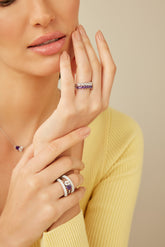 Silver Eternal Ring, White Rhodium, Natural Amethyst + Give Magic Gift